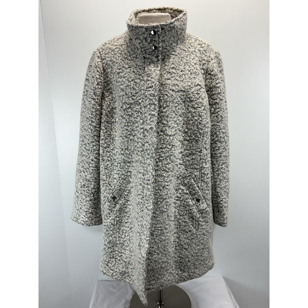 LOFT Plus Marled Wool Funnel Neck Boucle Coat Womens 18 Grey Full Zip Mid Length